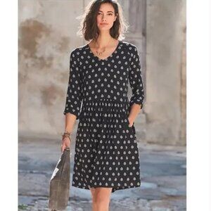 Garnet Hill Black Floral Midi Dress